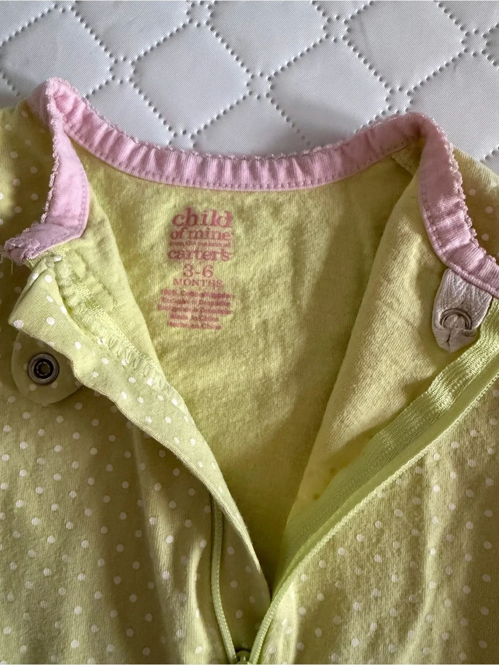 child of mine Yellow Footed One-Piece with Pink Trim size 3-6 months
